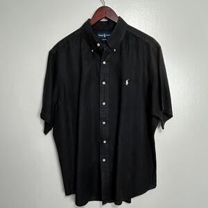 Ralph Lauren 100% Linen Shirt XL Mens Vintage Classic Fit Black Button Down